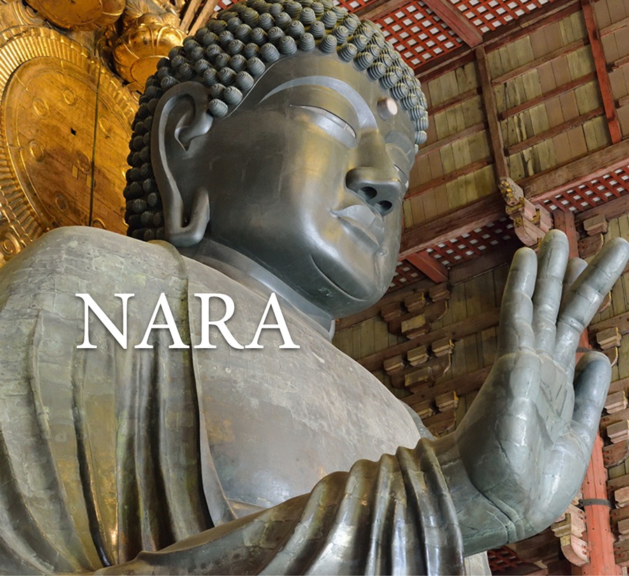 Close-up of the Great Buddha statue inside Tōdai-ji Temple in Nara, showcasing its serene expression and intricate golden background