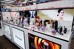 Display of beauty and skincare devices at a BicCamera store in Japan