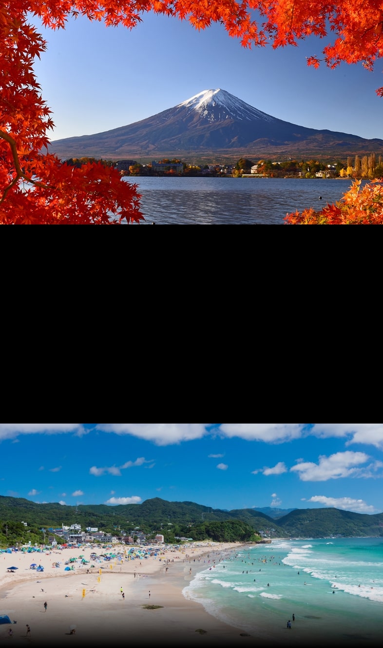 Collage of Mount Fuji and surrounding attractions
