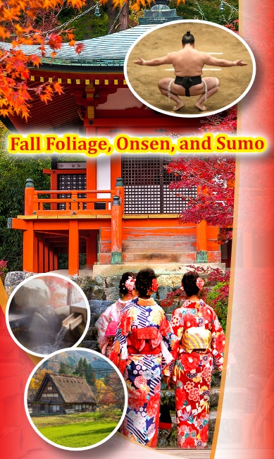 A collage showcasing Japan’s diverse beauty — from snow sculptures and fresh seafood in Hokkaido to Mount Fuji, Tokyo’s cherry blossoms, and digital art experiences, all representing the country’s blend of tradition and innovation