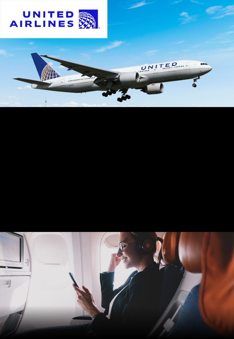 Collage of air travel scenes: travelers with luggage, airplane in flight, passenger using a smartphone