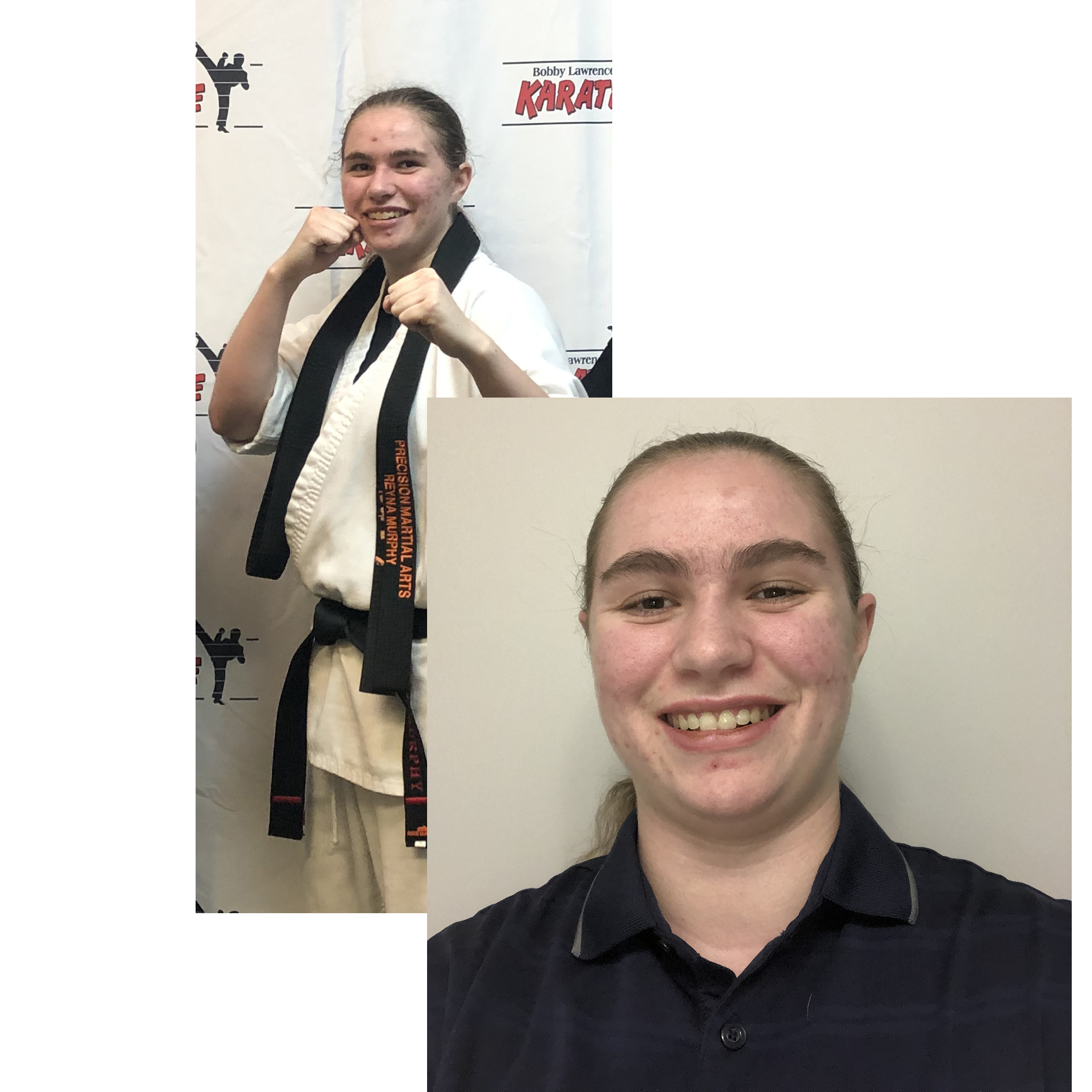 A headshot and karate image
