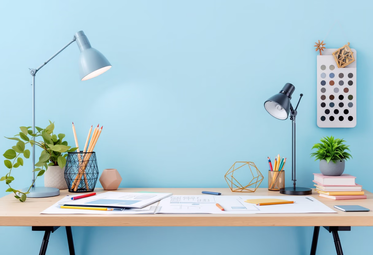 [background image] image of a designer workspace (for a graphic design studio)