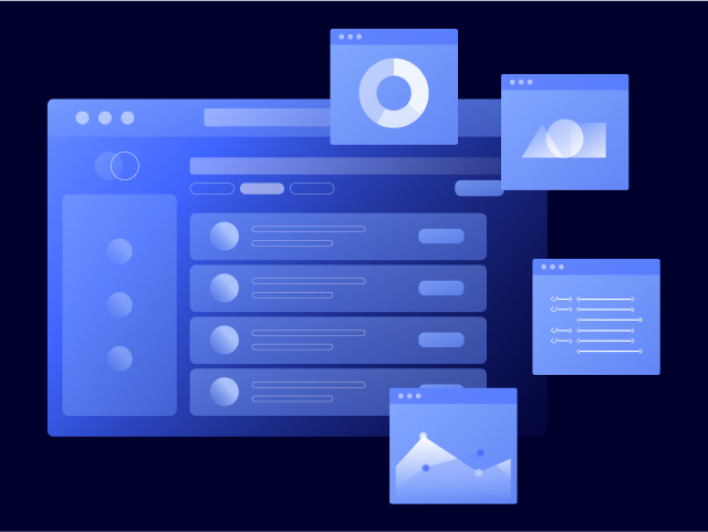 A conceptual illustration depicting various user interface elements and data visualization tools in a minimalist, abstract style