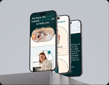 Mobile website design with green layouts, food photography and customer support.