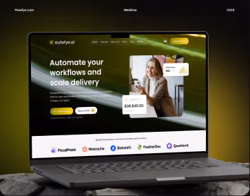 Workflow automation website design displayed on a laptop.