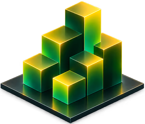 Green and yellow tower of blocks representing scalable enterprise digital solutions.