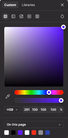 Purple color palette selected in Figma for Flowfye’s website UI design.