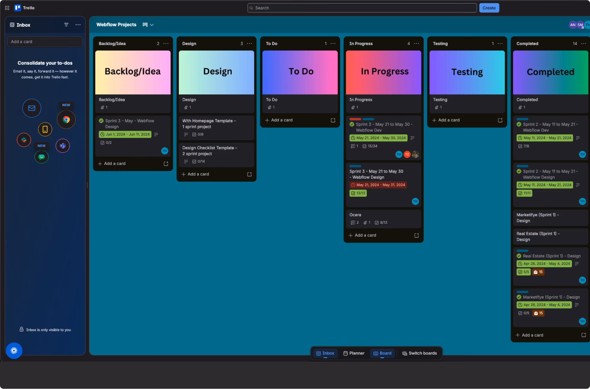 Flowfye homepage design in Figma, showing a green hero section and client project previews.