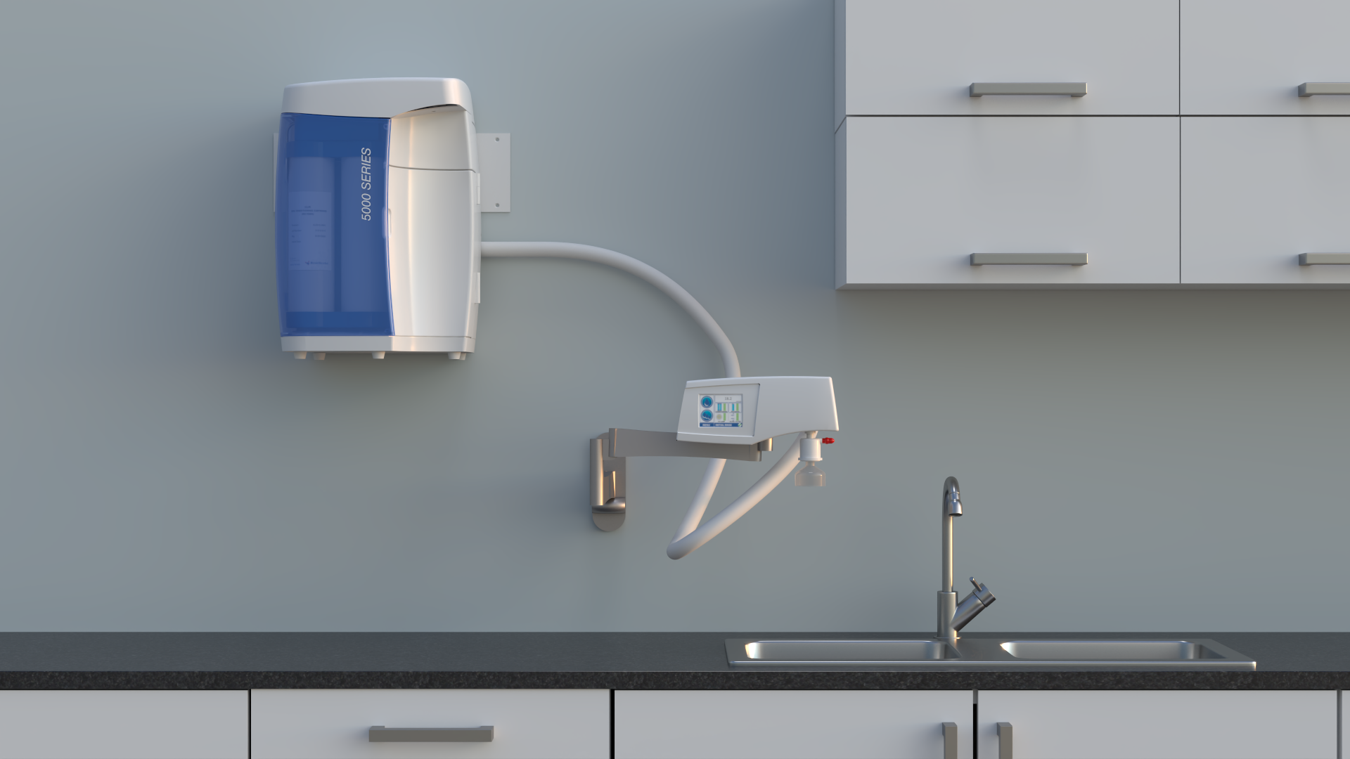 Configuración de dispensación remota del sistema de agua de laboratorio ultrapura CLiR 5400 con desinfección UV y ultrafiltración (220 V)
