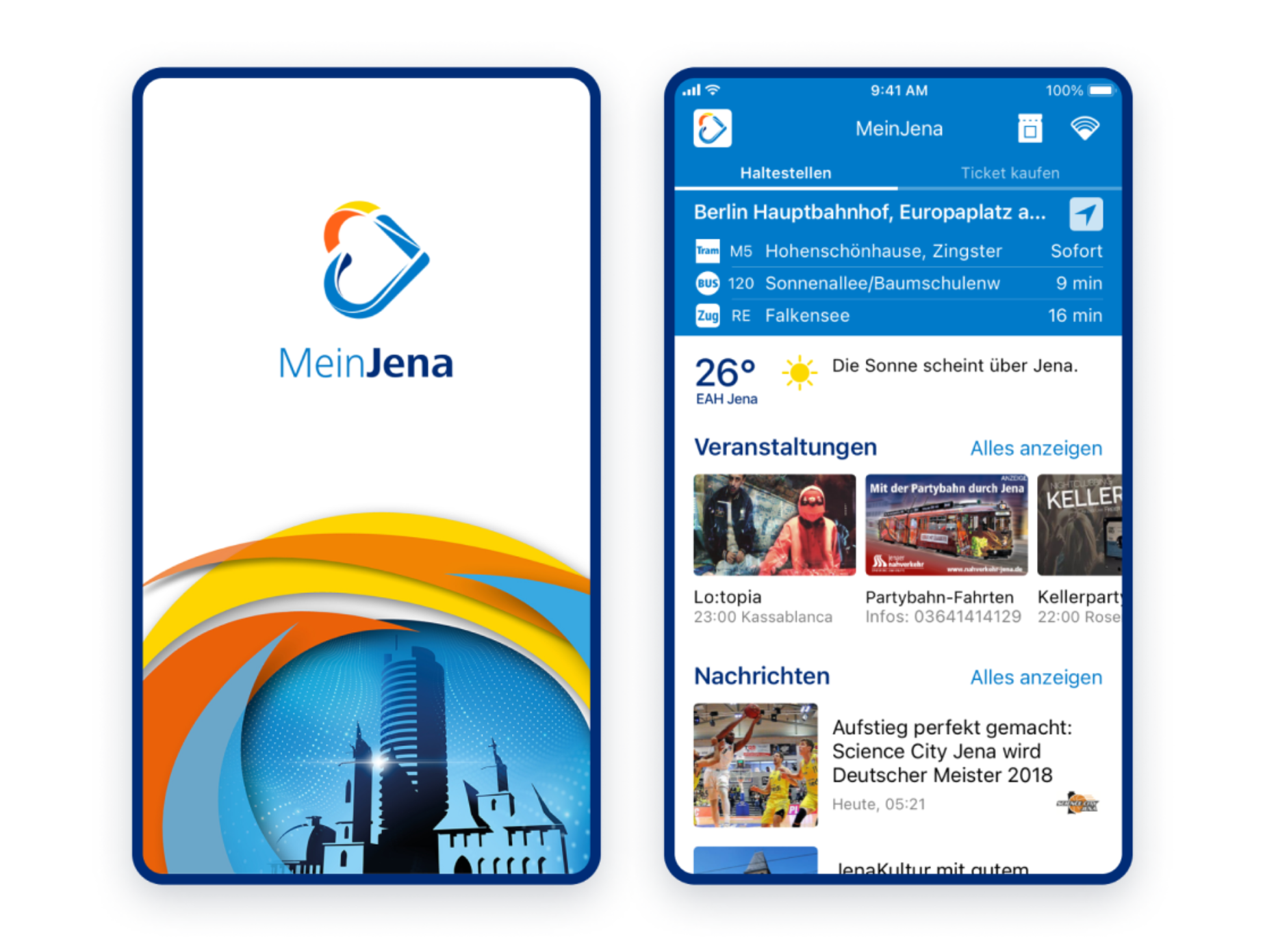 MeinJena app on smartphone displays