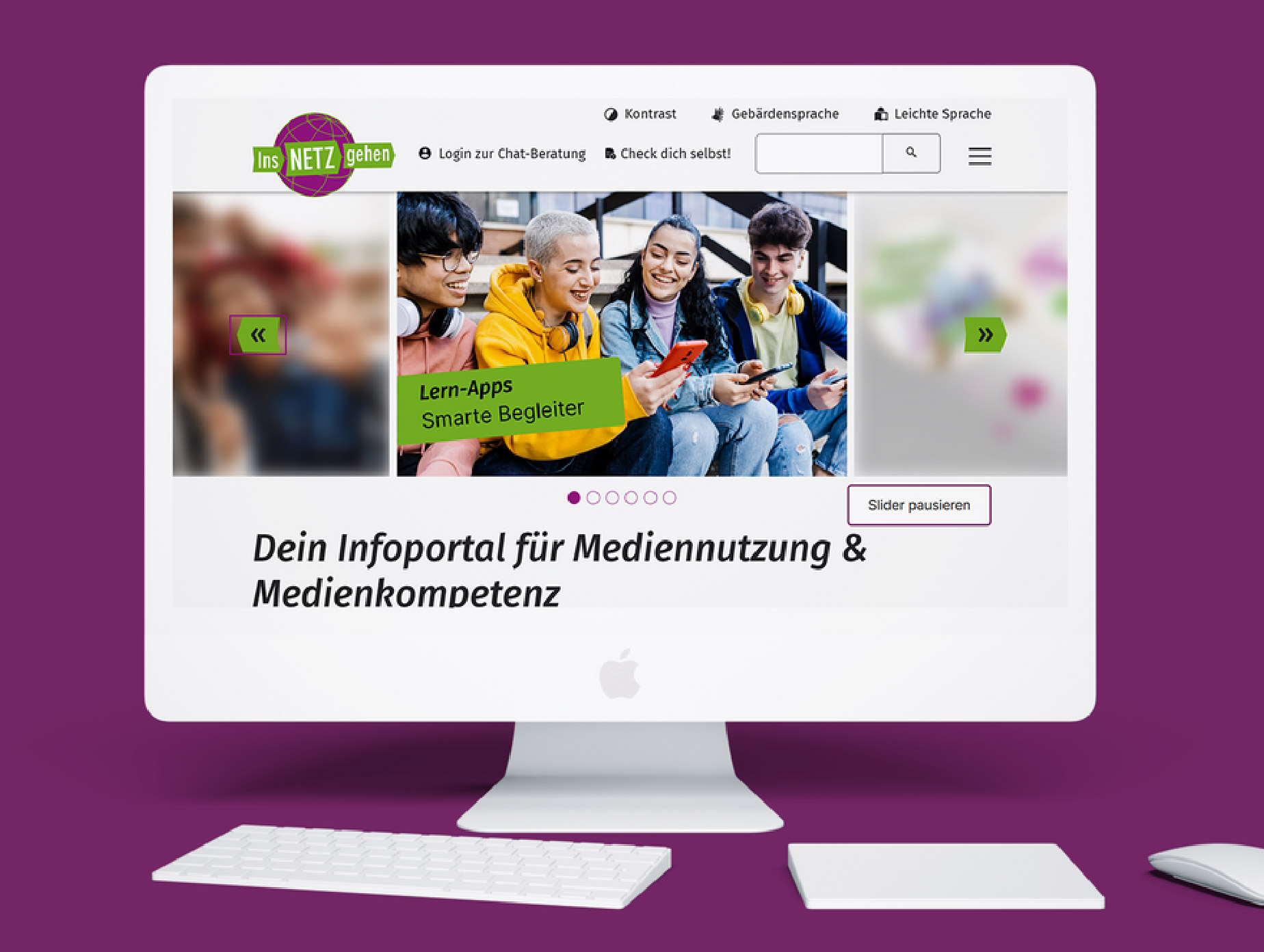 Startseite der Website ins-netz-gehen.de auf einem Desktop-Monitor