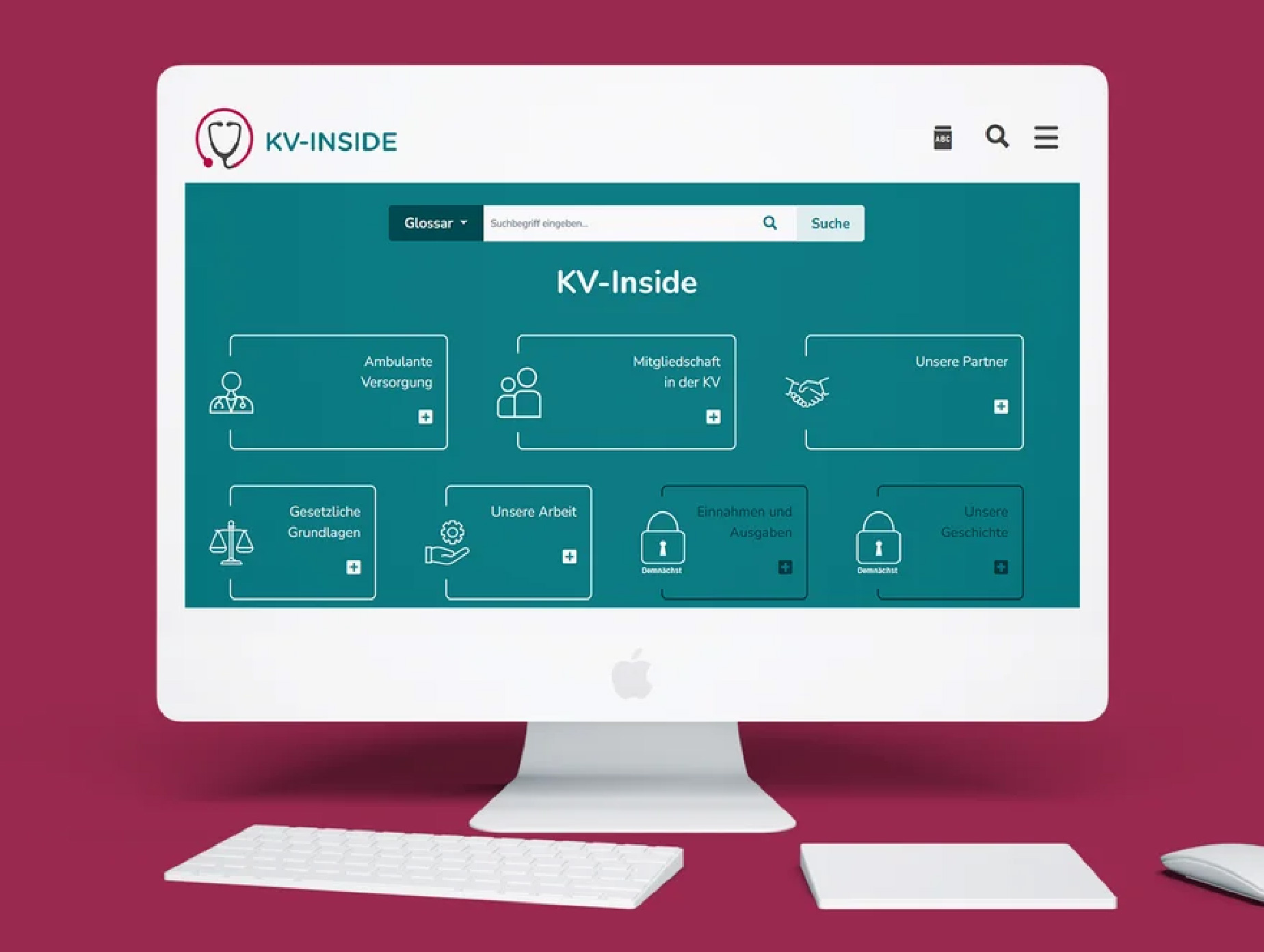 Startseite der Website kv-inside.de auf einem Desktop-Monitor