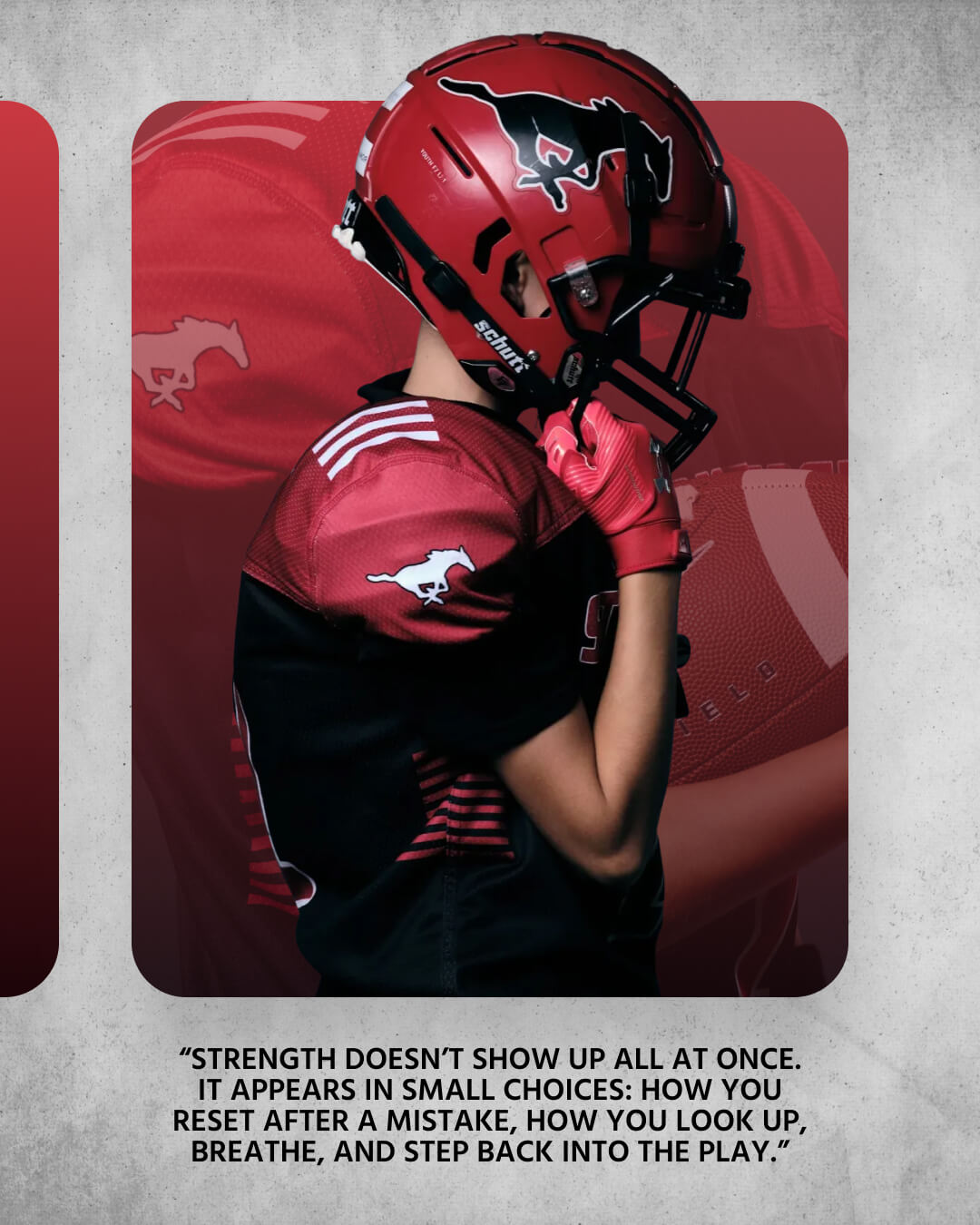 Studio portrait of youth football player reflecting confidence and identity development.