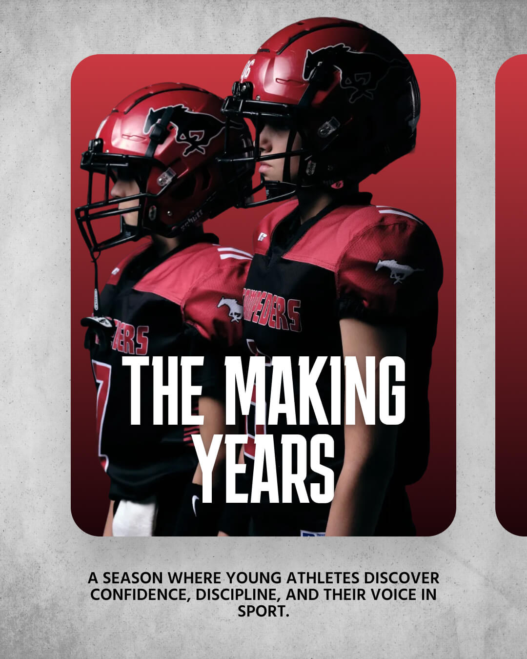 Creative football poster design featuring youth athletes from Calgary Stampeders-affiliated program.