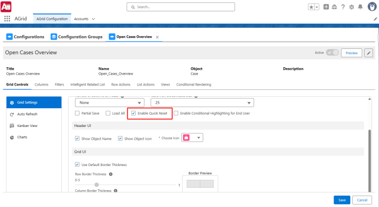 Enable Quick Reset in Configuration