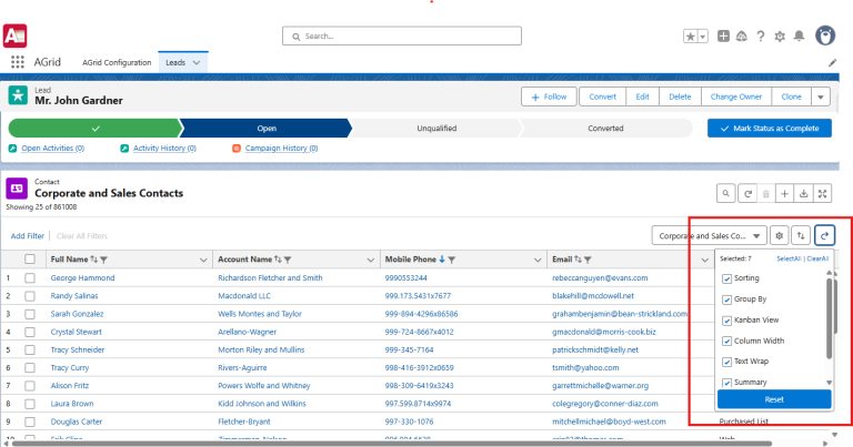 Reset Action in list view