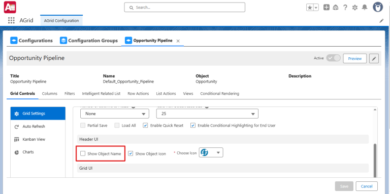 Show object name in AGrid