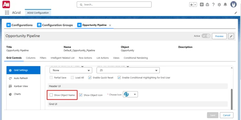 Show object name in AGrid