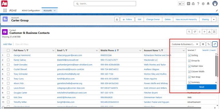 Reset Actions in list view
