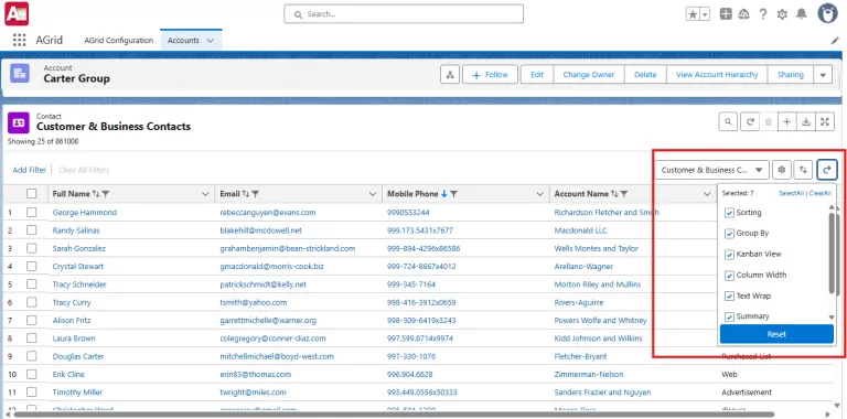 Reset Actions in list view