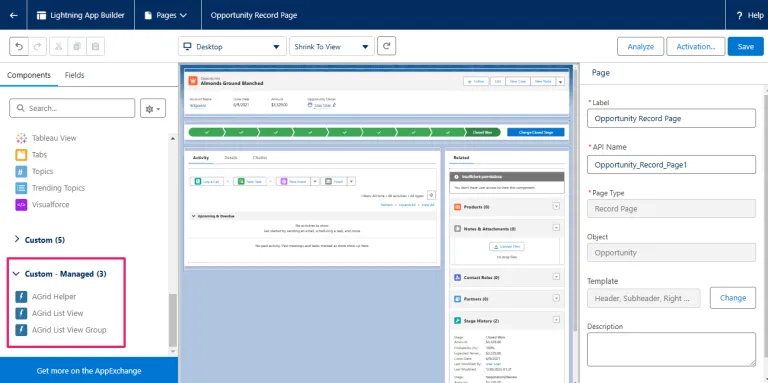Edit Page to add AGrid List View Component
