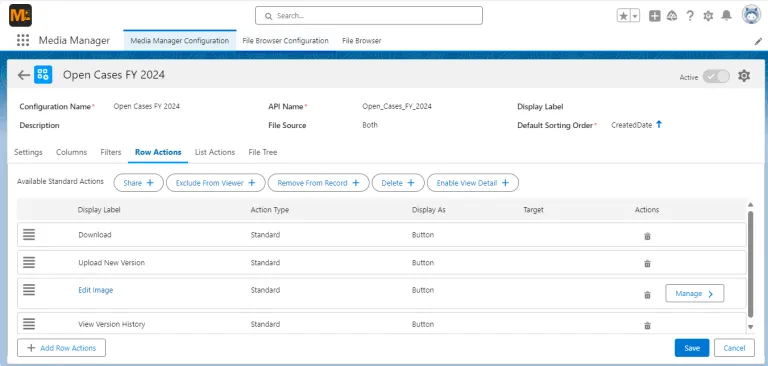 Preference Save Options under Edit Image row action