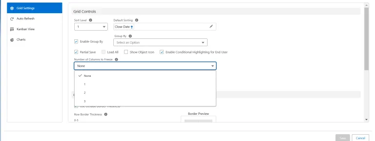 Column Freeze Setup in Grid Settings
