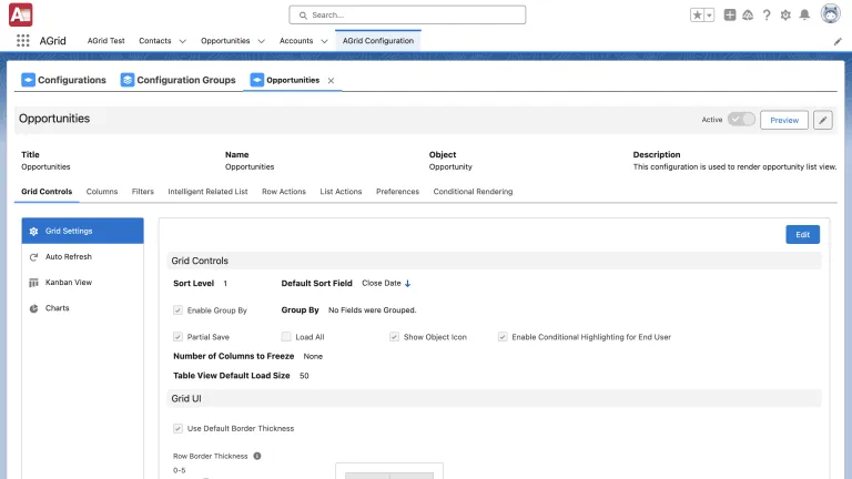 Grid Controls under Grid Settings