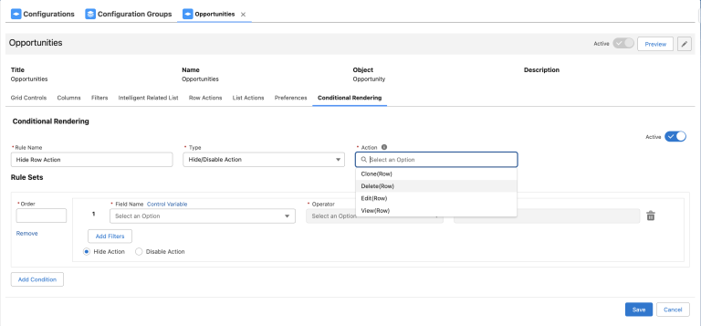 Conditonally Disable or hide Actions