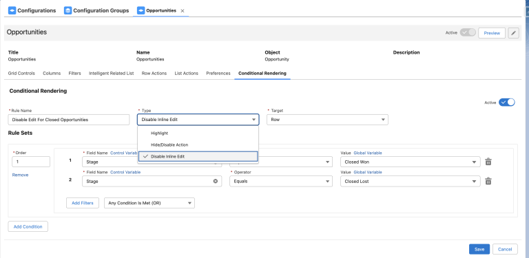 Conditionally Disable Inline Editing