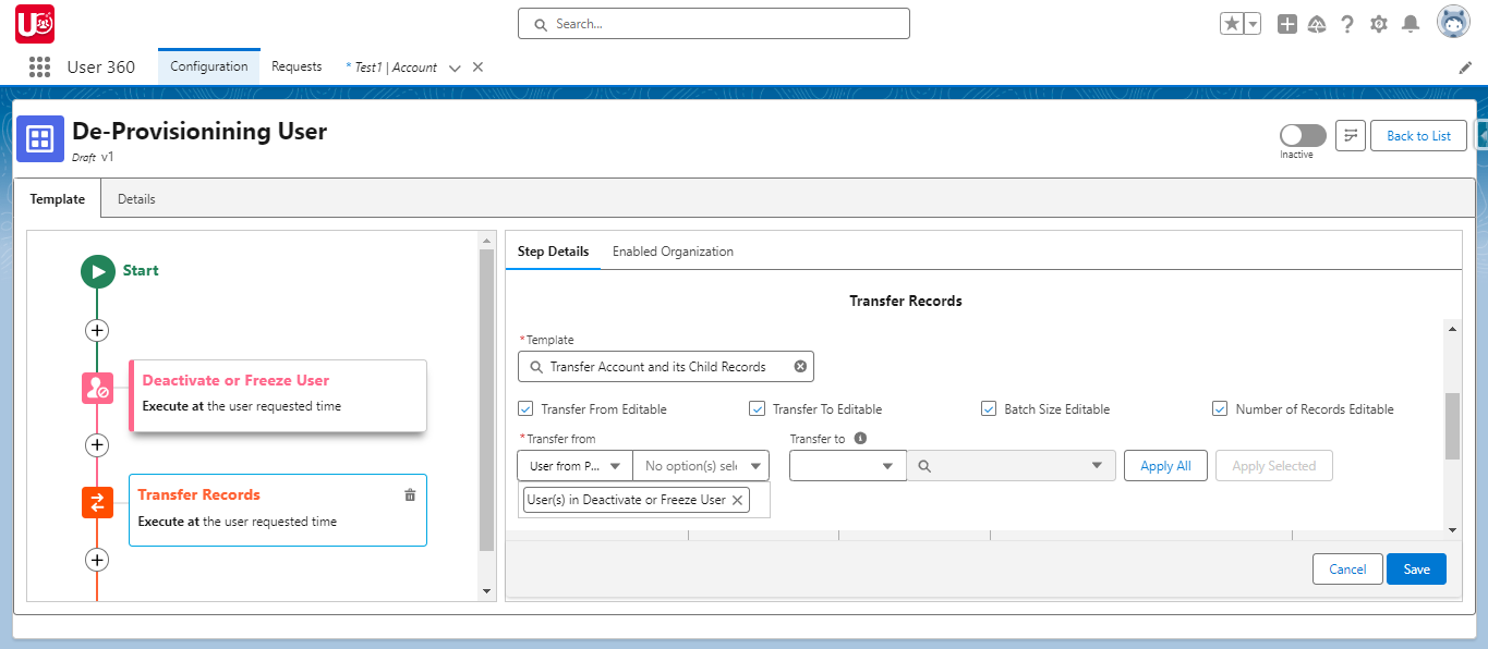 Setup Transfer Records Action Details