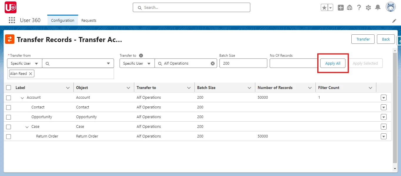 Apply All button to update values