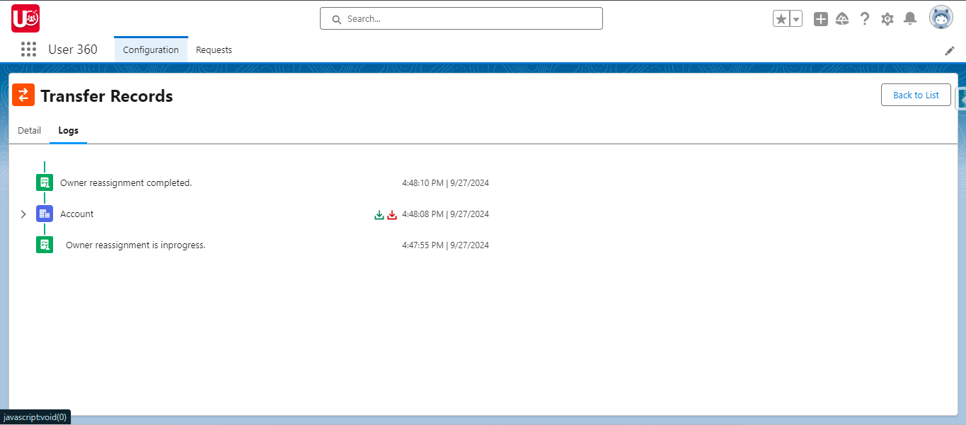 Logs for Ad-hoc Transfer Request