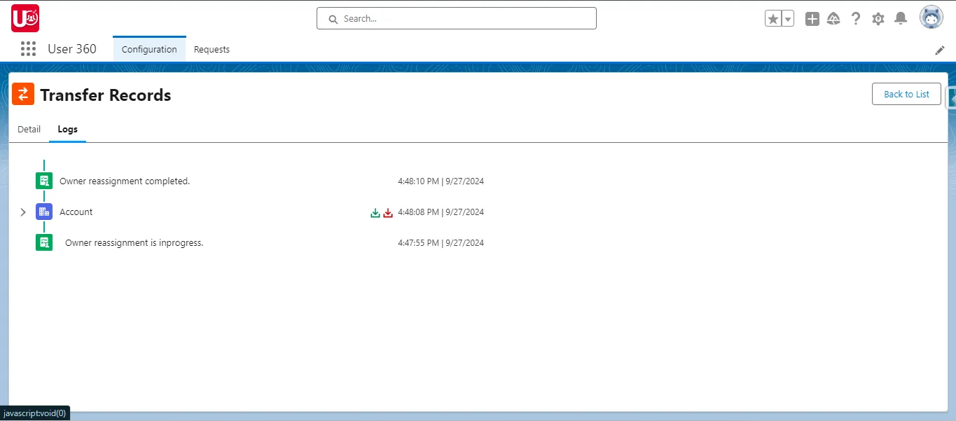 Logs for Ad-hoc Transfer Request