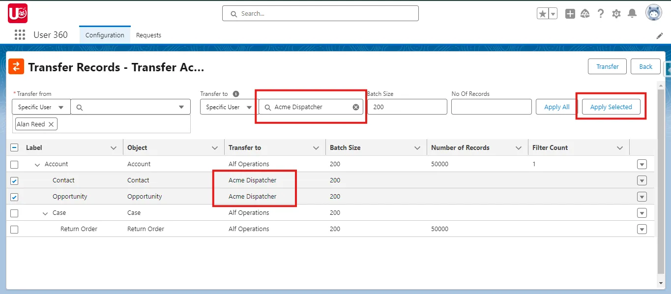 Apply Selected button to update values