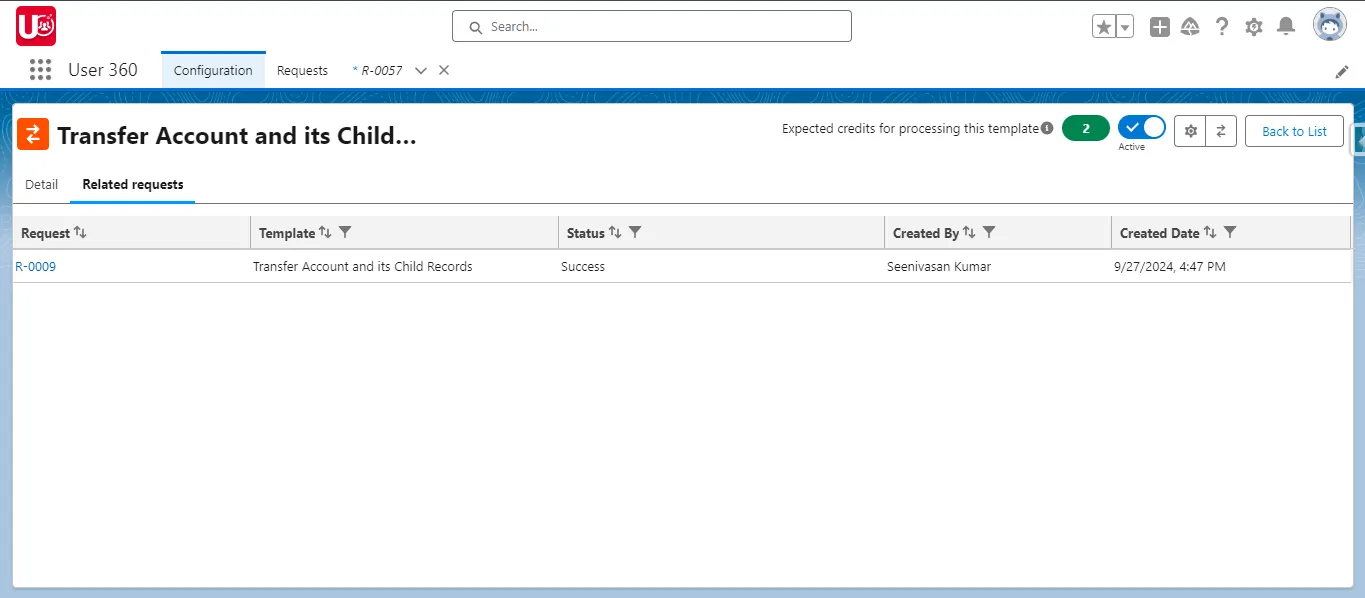 Related Requests of Transfer Records template