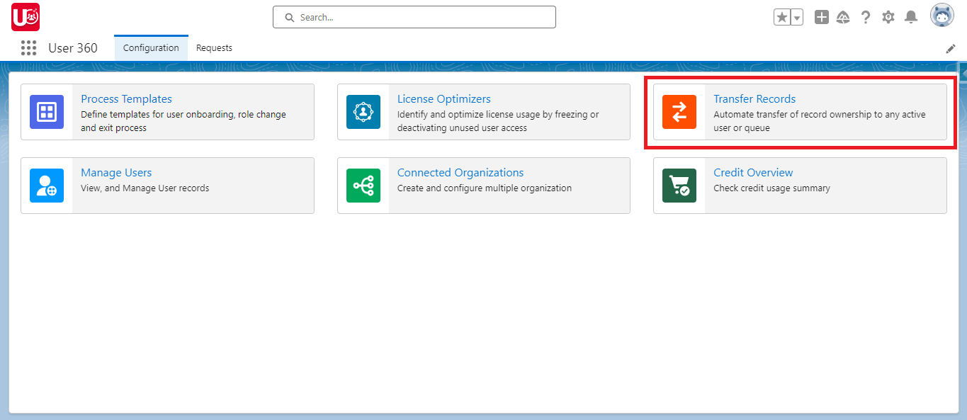 Configurations Page in User 360