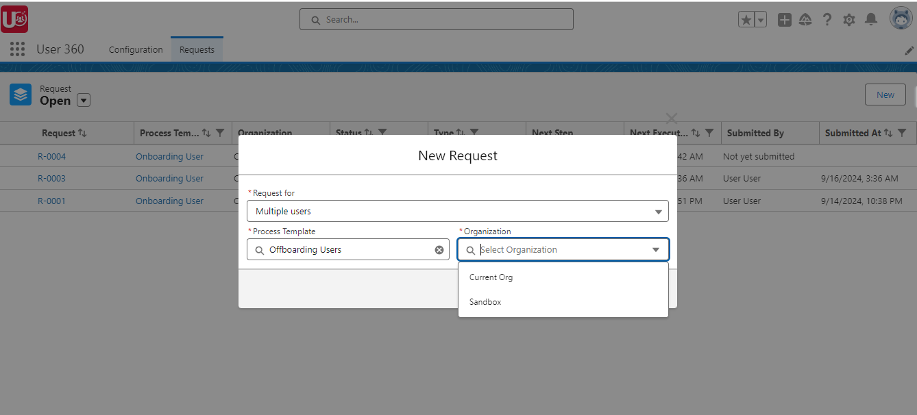 Create Multi User Request for Offboarding