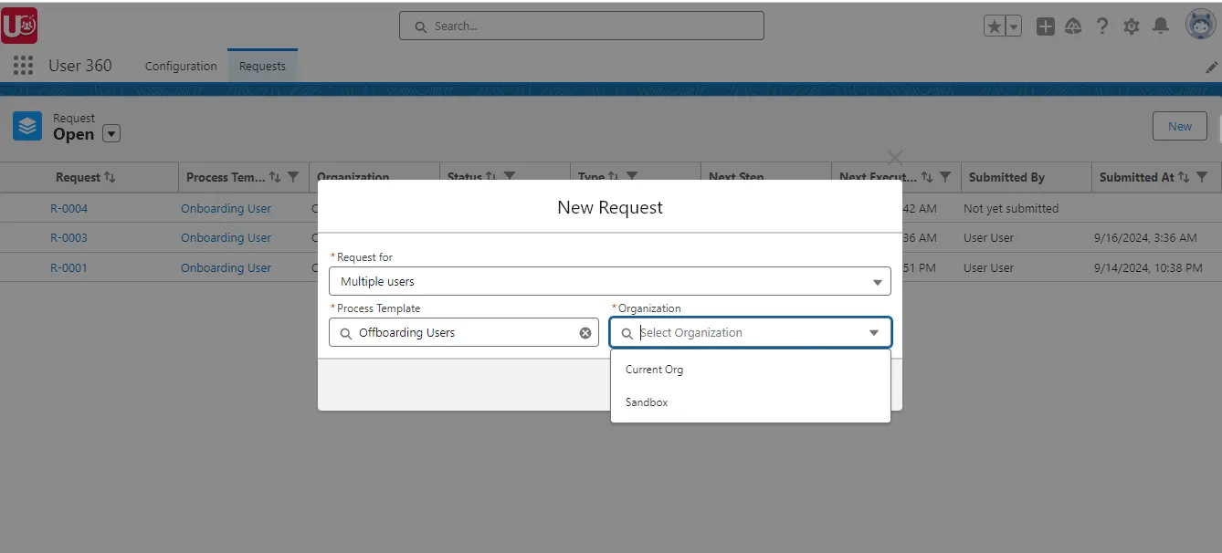 Create Multi User Request for Offboarding