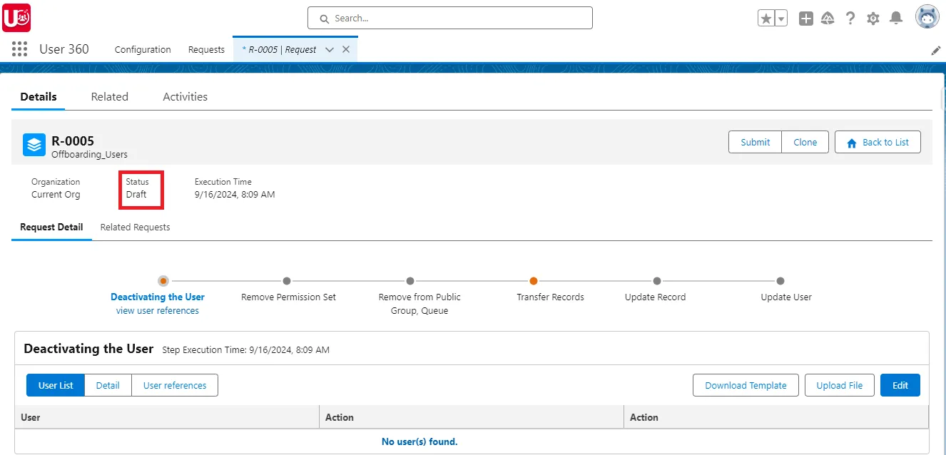 Status of Request upon creation