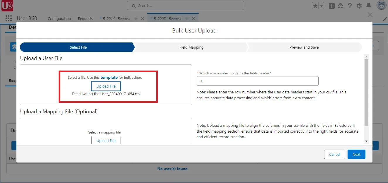 Bulk User Upload Screen