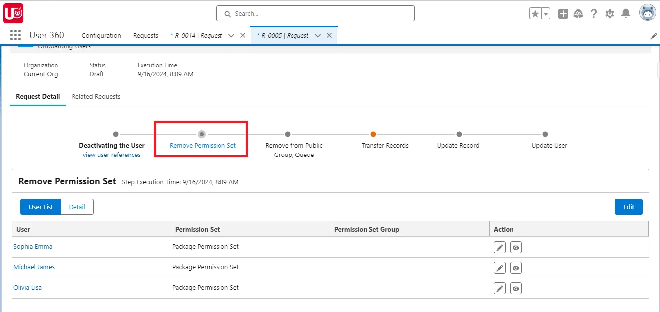 Setup Remove Permission Set action