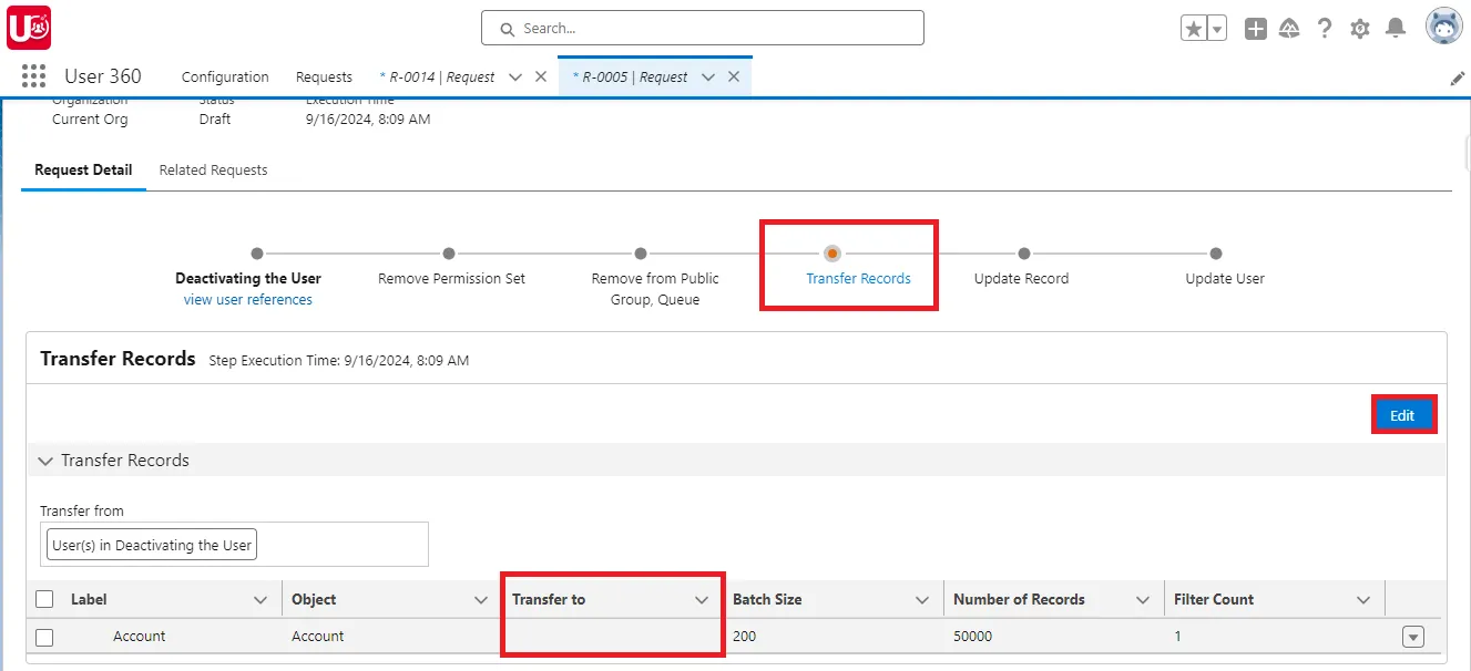 Transfer Records action