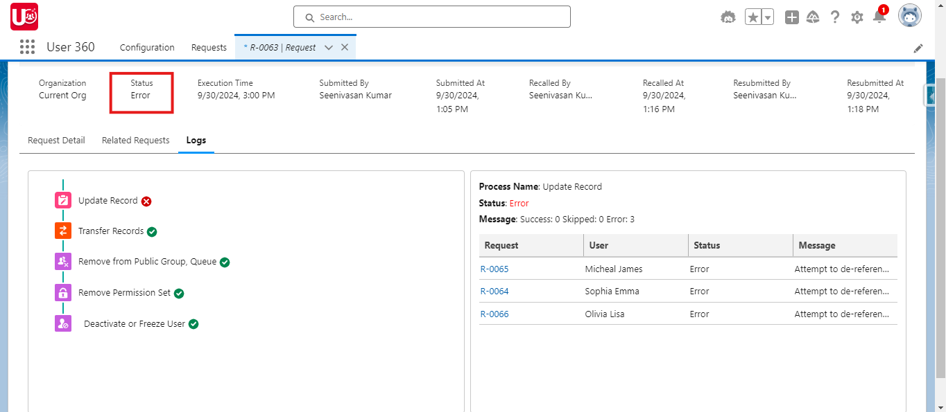 Error Logs and Status