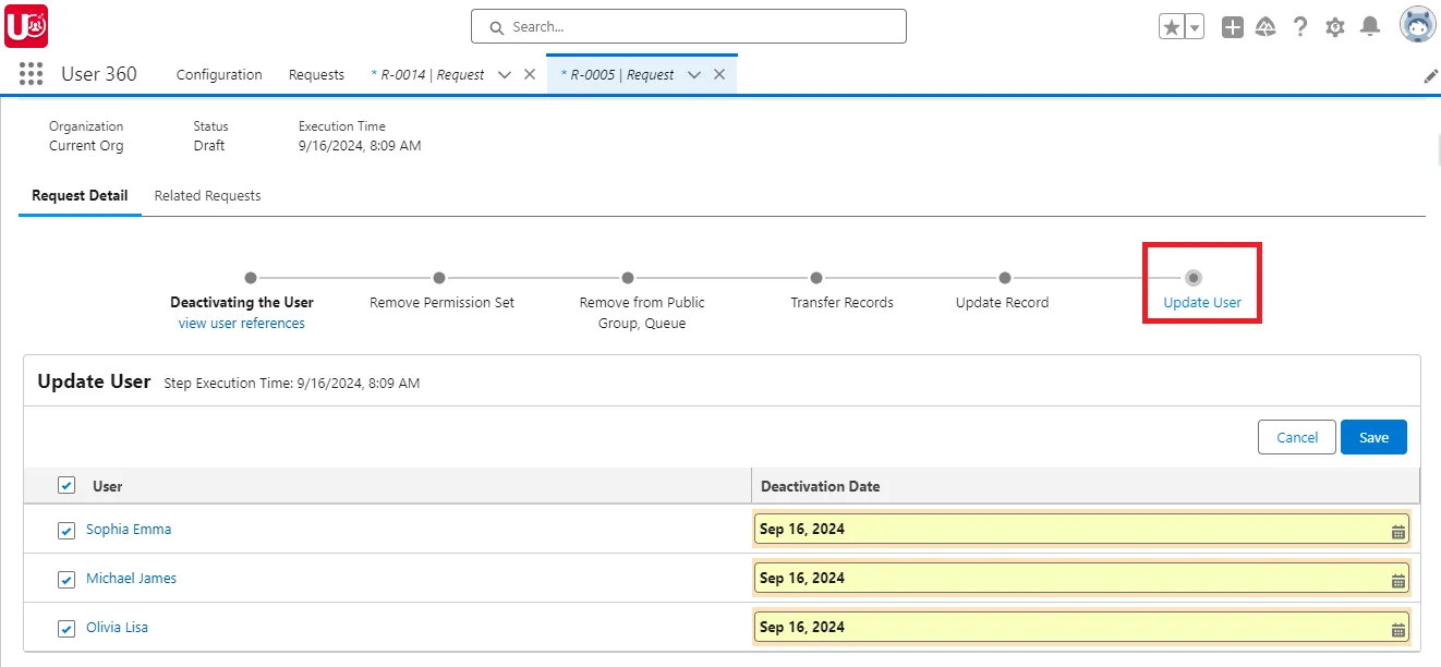 Setup Update User action