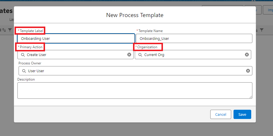 Create New Process Template