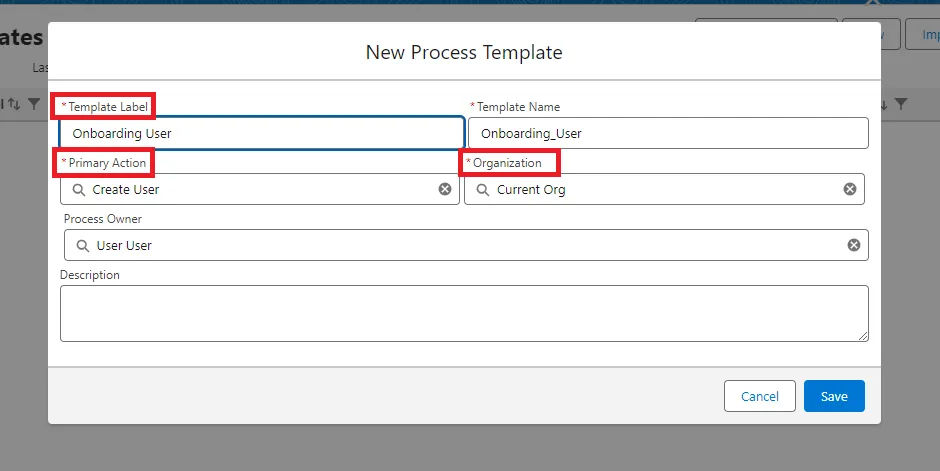 Create New Process Template