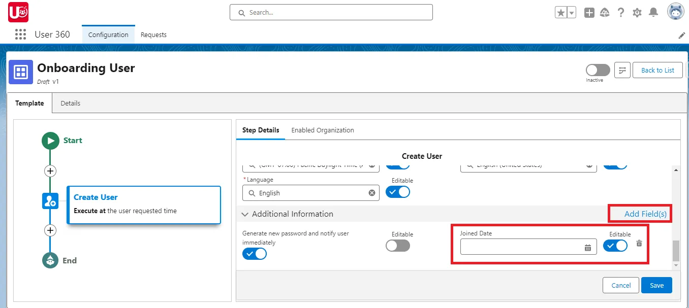 Add more fields for Create User action