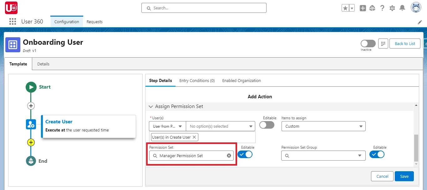 Select Permission Set in the Process Template